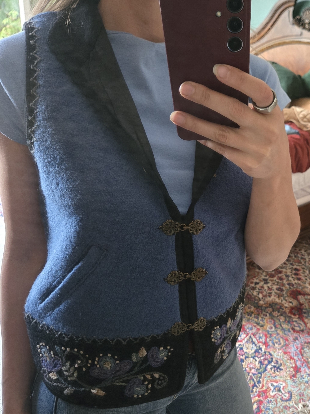 Blue Embroidered Women’s Vest with Decorative Frog Closures - Picture 13 of 13